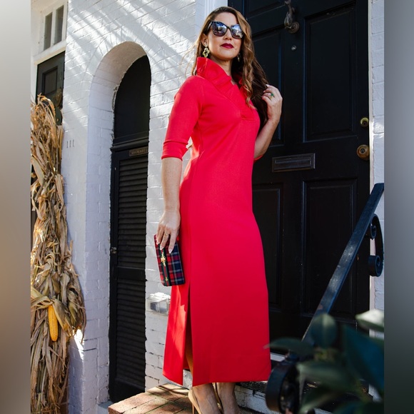 Red Ruffle Neck Dress by Gretchen Scott - Picture 6 of 6